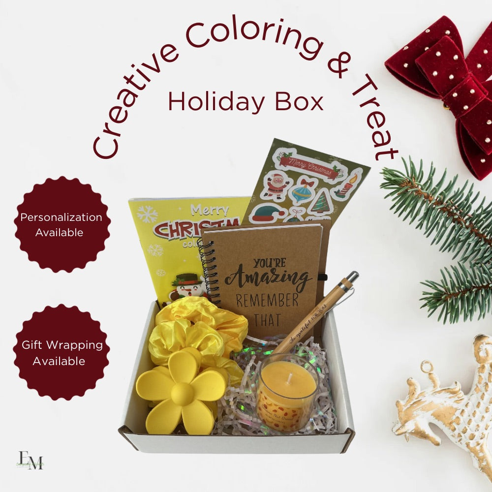 Creative Coloring Holiday Gift Box – Self Care Treats, Relaxation Gift for Women, Christmas Coloring Kit