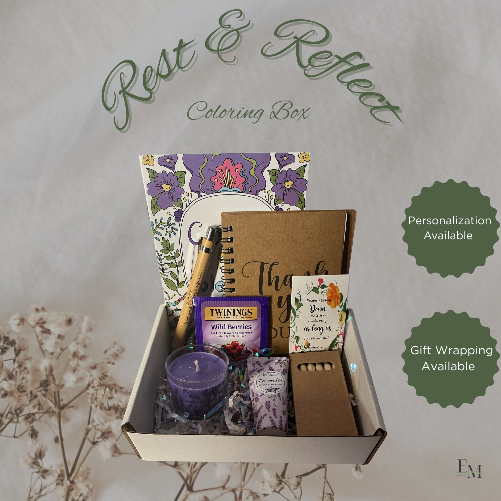 Rest & Reflect Coloring Self Care Box – Relaxing Scripture Coloring Gift for Women