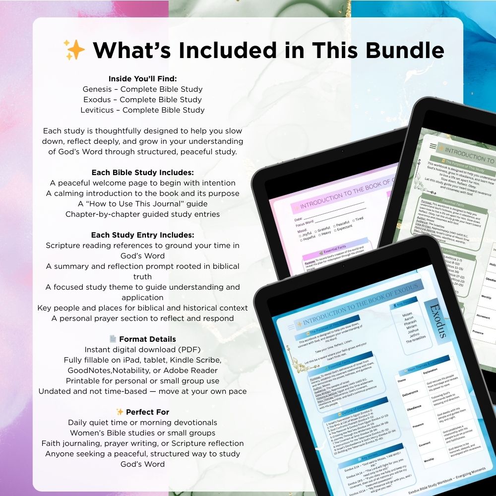 Complete Bible Study Bundle (Digital) | Genesis + Exodus + Leviticus | GoodNotes, Kindle Scribe & Printable PDF