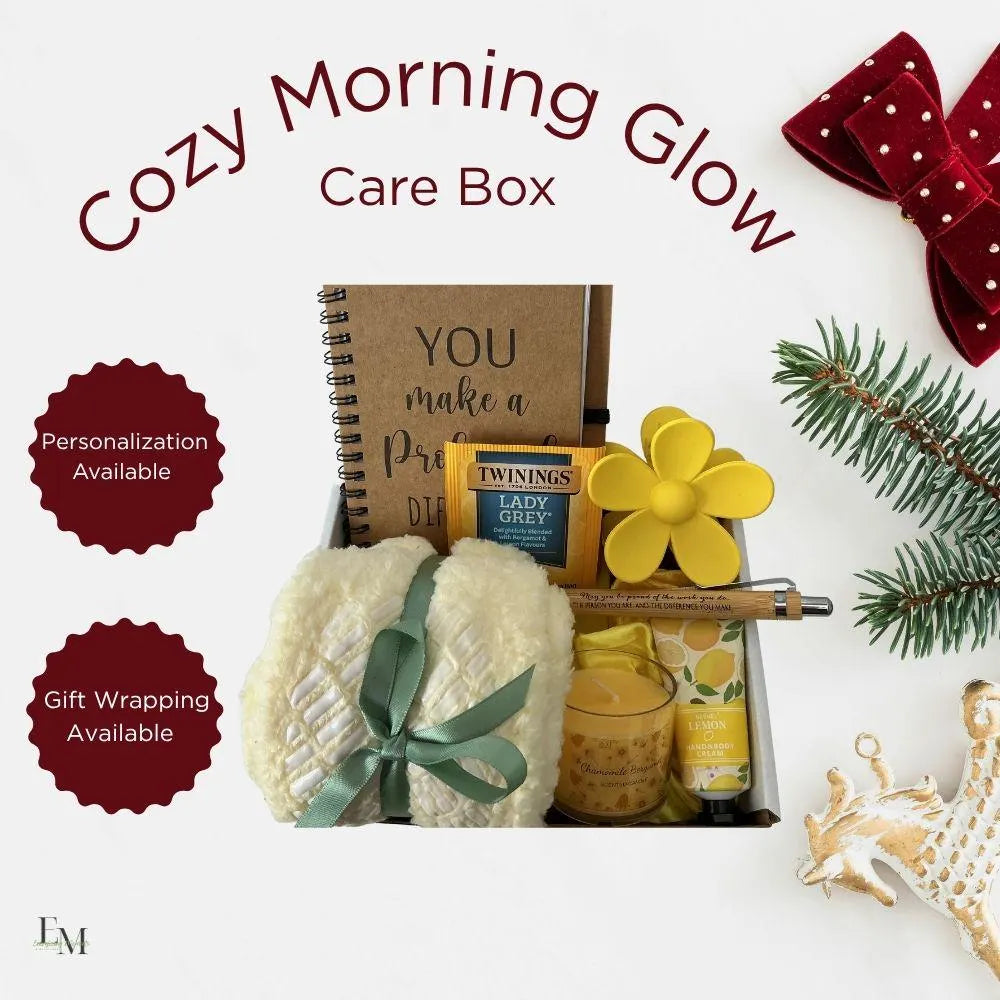 Cozy Morning Glow Self Care Box – Relaxing Morning Routine Gift, Tea & Journaling Kit