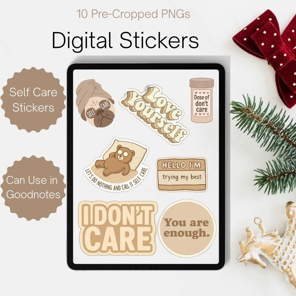 Self Care Digital Stickers | 10 Pre-Cropped PNGs for GoodNotes, Notability & Digital Planners