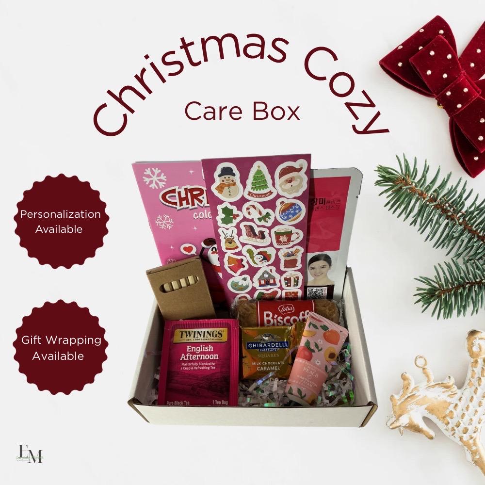 Christmas Cozy Tea & Creativity Gift Box – Holiday Self Care Kit with Tea & Coloring