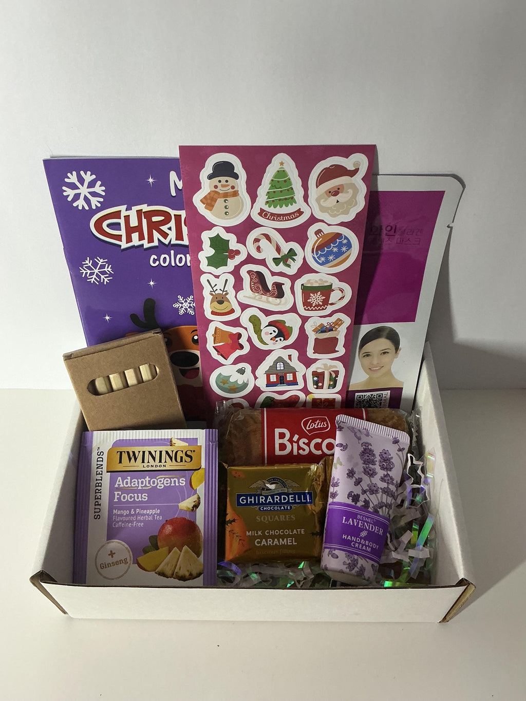 Christmas Cozy Tea & Creativity Gift Box – Holiday Self Care Kit with Tea & Coloring