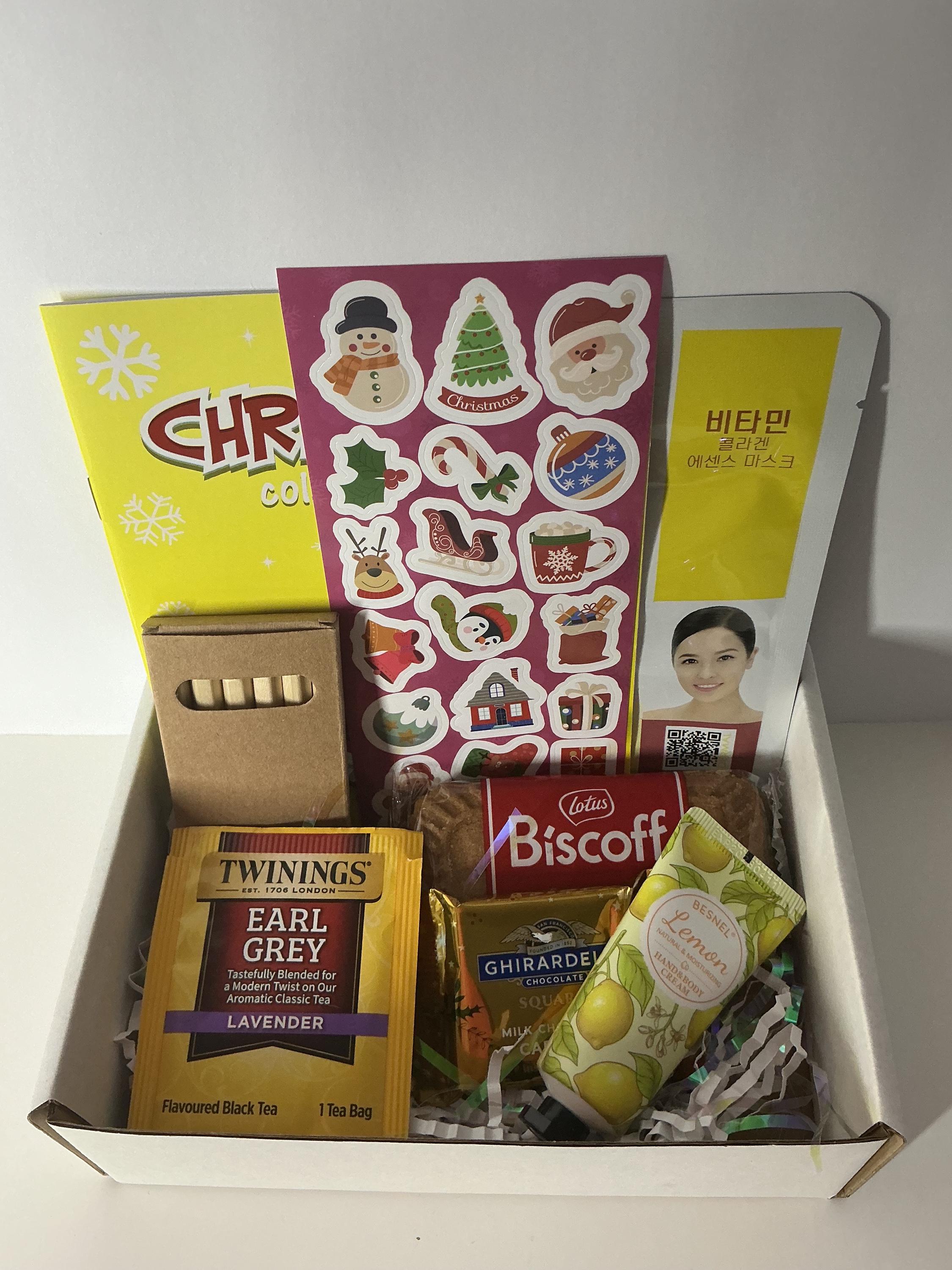 Christmas Cozy Tea & Creativity Gift Box – Holiday Self Care Kit with Tea & Coloring